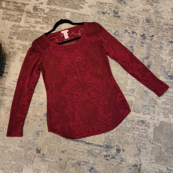 CACHE Burnout Sheer Maroon Long Sleeve Shirt Size Small - Picture 7 of 15